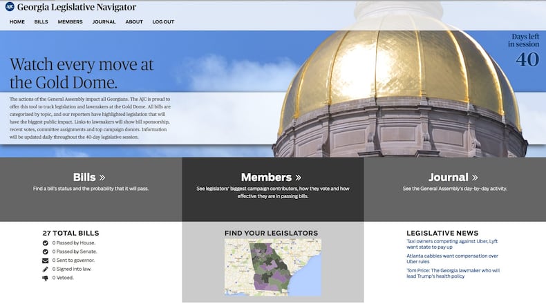The Georgia Legislative Navigator can be found at http://legislativenavigator.myajc.com/.