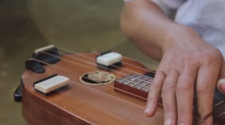 The dulsitar, one of the finalists in the Guthman contest, includes a rank of sympathetic strings and movable frets.