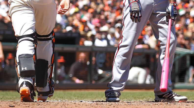 Atlanta Braves center fielder B.J. Upton (2) reacts after striking out against the San Francisco Giants during the sixth inning on May 12, 2013. Giants won 5-1.