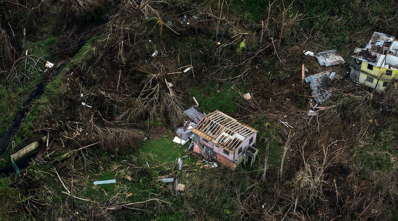 Homes damaged from Hurricane Maria in eastern Puerto Rico on Sept. 30, 2017. (Kirsten Luce/The New York Times)