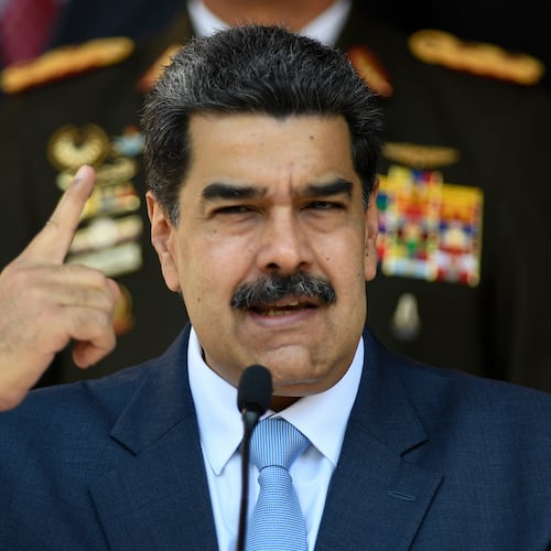 FILE - Venezuelan President Nicolas Maduro gives a press conference at the Miraflores presidential palace, March 12, 2020, in Caracas, Venezuela. (AP Photo/Matias Delacroix, File)