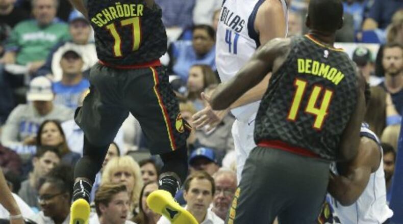 Dirk and the Mavs couldn't stop Dennis Schroder. (AP Photo)
