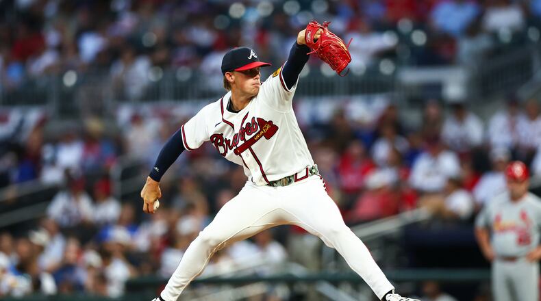 Atlanta Braves pitcher Hurston Waldrep delivers in the fifth inning of a baseball game against the St. Louis Cardinals, Thursday, July 2, 2026, in Atlanta. (AP Photo/Colin Hubbard)