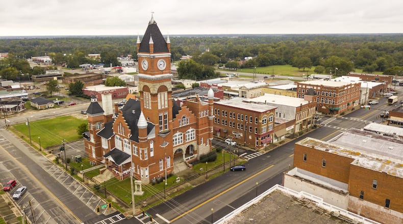 Ten different historic structures and sites from around the state are listed in the Georgia Trust for Historic Preservation's annual 10 Places in Peril, including the Terrell County Courthouse, in Dawson, in southwest Georgia. The courthouse, one of the tallest in the state, was damaged by Hurricane Michael and has been empty since 2018. Courtesy of MotorSportMedia/Halston Pittman