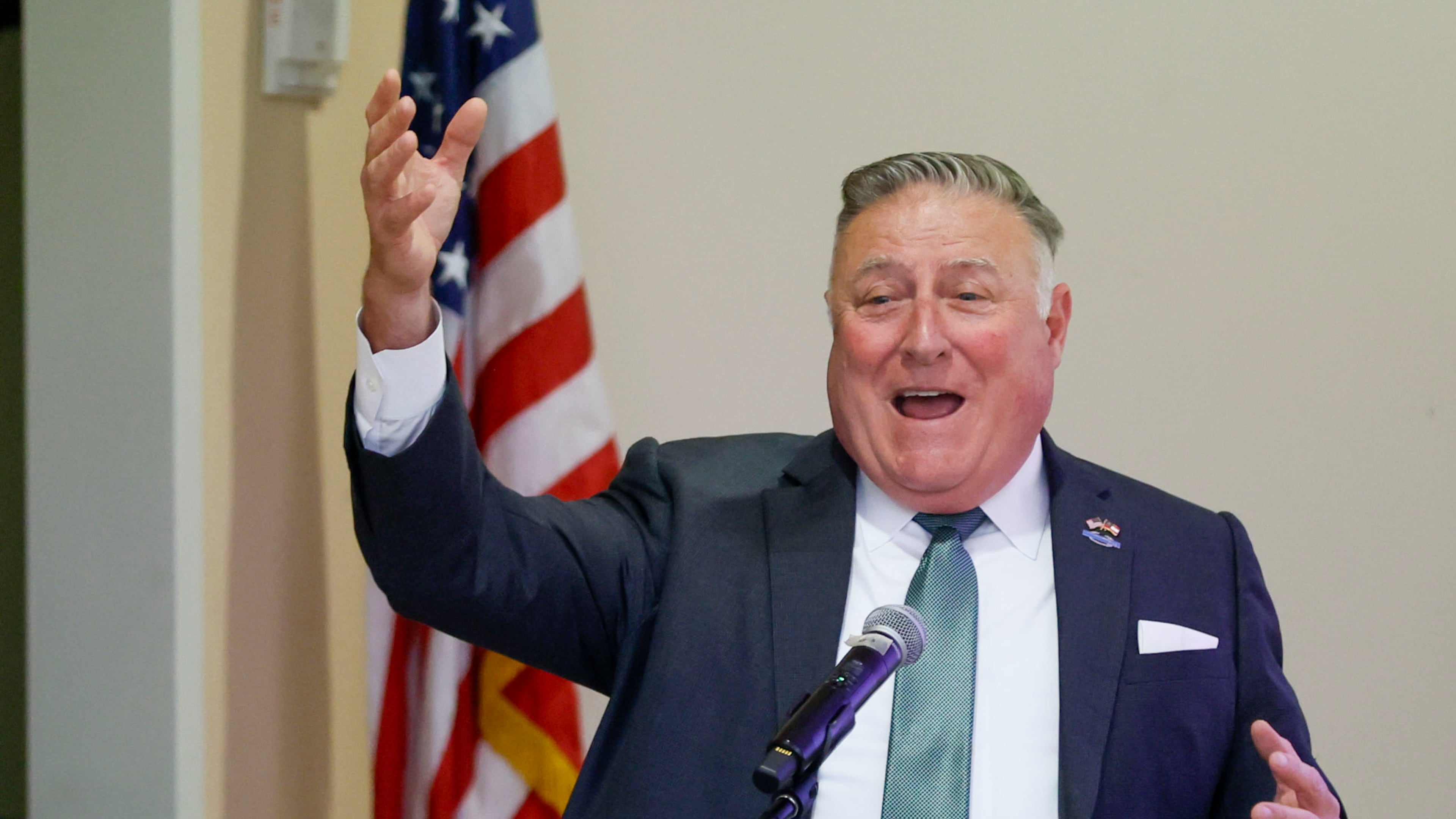In this April 2025 file photo, Georgia Insurance Commissioner John King speaks at a town hall in Stonecrest. King is promoting Georgia Access, the state program for Affordable Care Act health insurance plans. Open enrollment began Saturday and runs through Jan. 15. (Miguel Martinez/AJC)