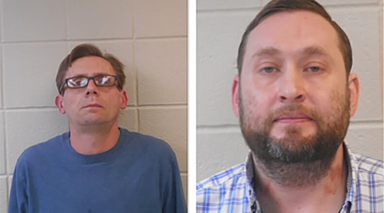 Henderson State University Associate Professors Terry David Bateman, left, and Bradley Allen Rowland have been charged with making methamphetamine.
