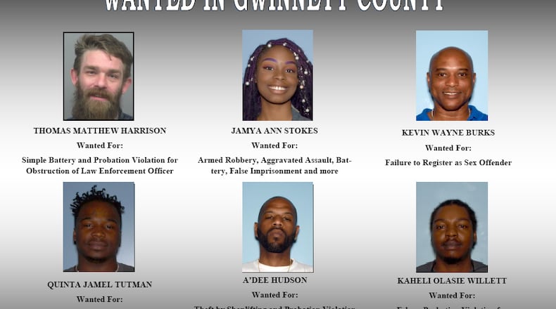 The Gwinnett County Sheriff's Office is seeking these six suspects on outstanding warrants.