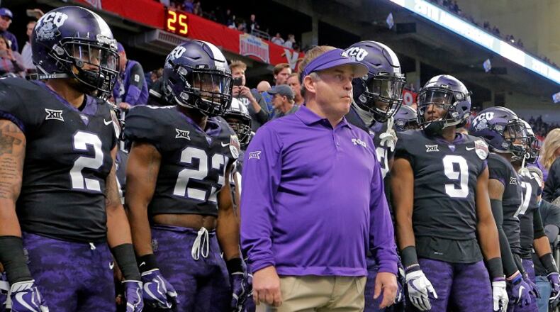 Texas Christian head coach Gary Patterson prepares to lead his team onto the field against Stanford in the Valero Alamo Bowl at the Alamodome in San Antonio, Texas, on December 28, 2017. (Rodger Mallison/Fort Worth Star-Telegram/TNS)