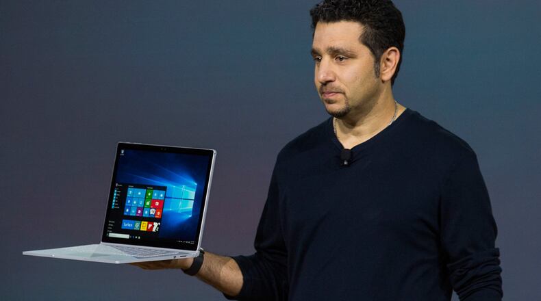 Microsoft Corporate Vice President Panos Panay introduces a new laptop titled the Microsoft Surface Book at a media event for new Microsoft products on October 6, 2015 in New York City. Microsoft also unveiled a virtual reality head set titled the HoloLens, a phone titled the Lumia 950, a tablet titled the Surface Pro 4 and a biometrics wristband titled the Band 2. (Photo by Andrew Burton/Getty Images)