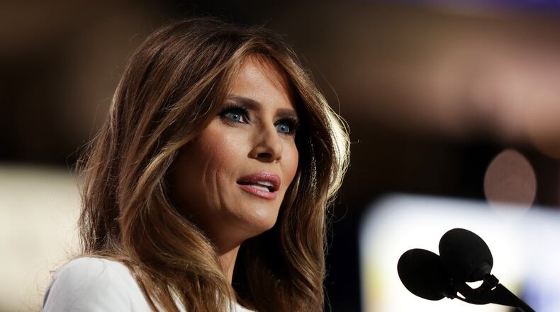 CLEVELAND, OH - JULY 18: Melania Trump, wife of Presumptive Republican presidential nominee Donald Trump, delivers a speech on the first day of the Republican National Convention on July 18, 2016 at the Quicken Loans Arena in Cleveland, Ohio. Melamoa Trump was criticsized on  July 18 for allegedly plagarising First Lady Michelle Obama's 2007 Dempcratic National Convention. (Photo by Chip Somodevilla/Getty Images)