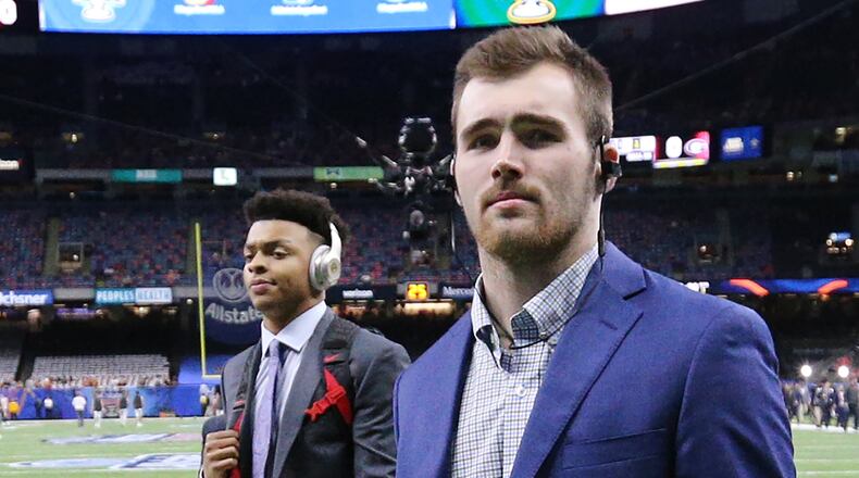 Georgia quarterbacks Justin Fields and Jake Fromm arrive at the Sugar Bowl on Jan. 1, 2019, in New Orleans. Curtis Compton/ccompton@ajc.com