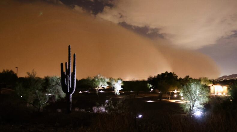 This photo provided by Sean Voysey Olson shows a large haboob dust storm Monday, Aug. 3, 2026, in Scottsdale, Ariz. (Sean Voysey Olson via AP)