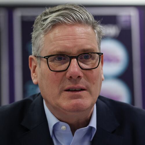 British Prime Minister Sir Keir Starmer speaks with students and staff, during a visit to the Walbottle Academy Campus in Newcastle-upon-Tyne, England, Thursday, Feb. 26, 2026. (Scott Heppell/PA via AP)