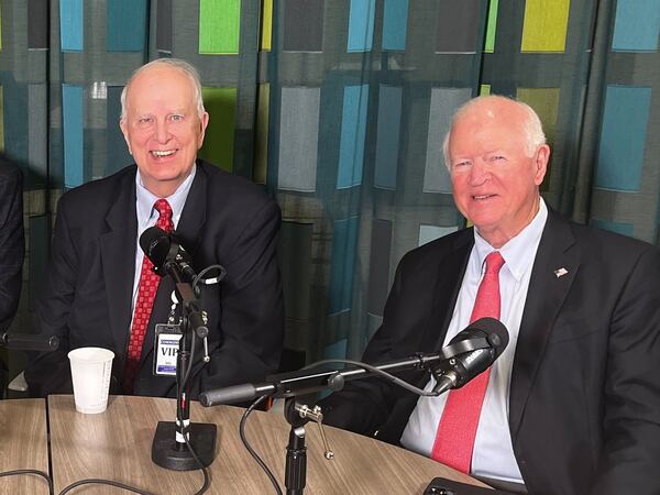 Former Gov. Roy Barnes (left) and former U.S. Sen. Saxby Chambliss (right) are guests today on the "Politically Georgia" podcast. (Natalie Mendenhall/AJC)