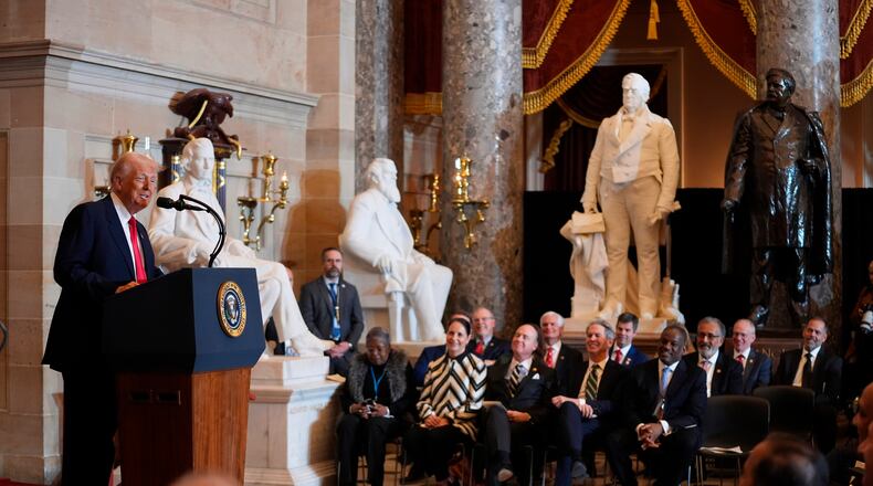 FILE - President Donald Trump speaks during the National Prayer Breakfast, at the Capitol in Washington, Feb. 6, 2025. (AP Photo/Evan Vucci, File)