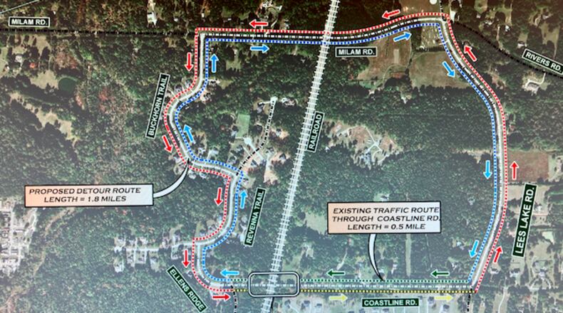A detour around a CSX railroad bridge replacement project would affect local traffic in Tyrone. Courtesy GDOT