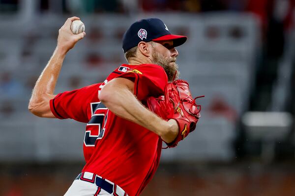 Braves pitcher Chris Sale delivers against the Phillies. (Erik S. Lesser/AP)