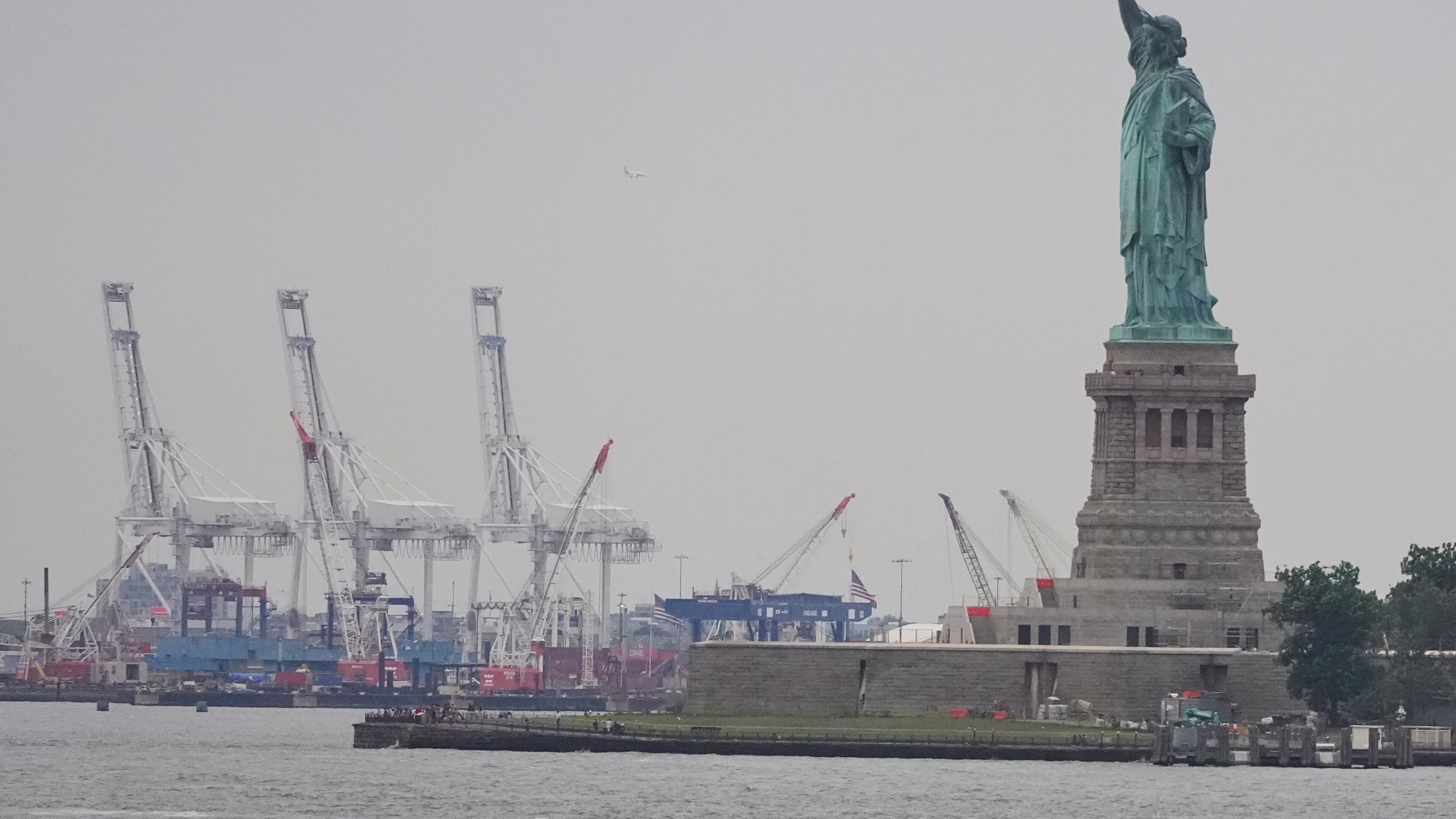 The Statue of Liberty is seen near Port Liberty Terminals, Wednesday, Aug. 6, 2025, in New York. (AP Photo/Frank Franklin II)