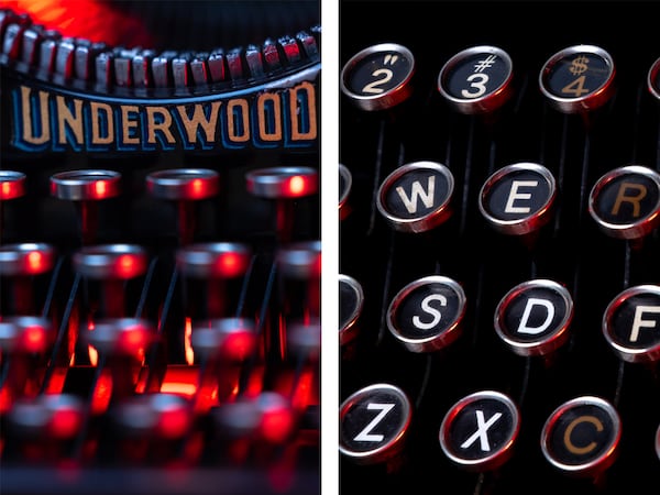 “I like the fact that when I strike the key, I can actually see something happen,” typewriter collector Tom Rehkopf said. (Arvin Temkar/AJC)