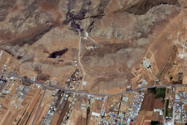 This satellite image from Planet Labs PBC shows an Iranian missile base near Kermanshah, Iran, after an Israeli strike Friday, June 13, 2025. (Planet Labs PBC via AP)