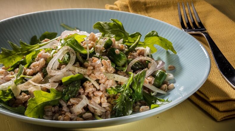 Toothsome grains of farro are tossed with asparagus, fennel, arugula and a simple lemon vinaigrette. Food styling by Joan Moravek. (Zbigniew Bzdak/Chicago Tribune/TNS)