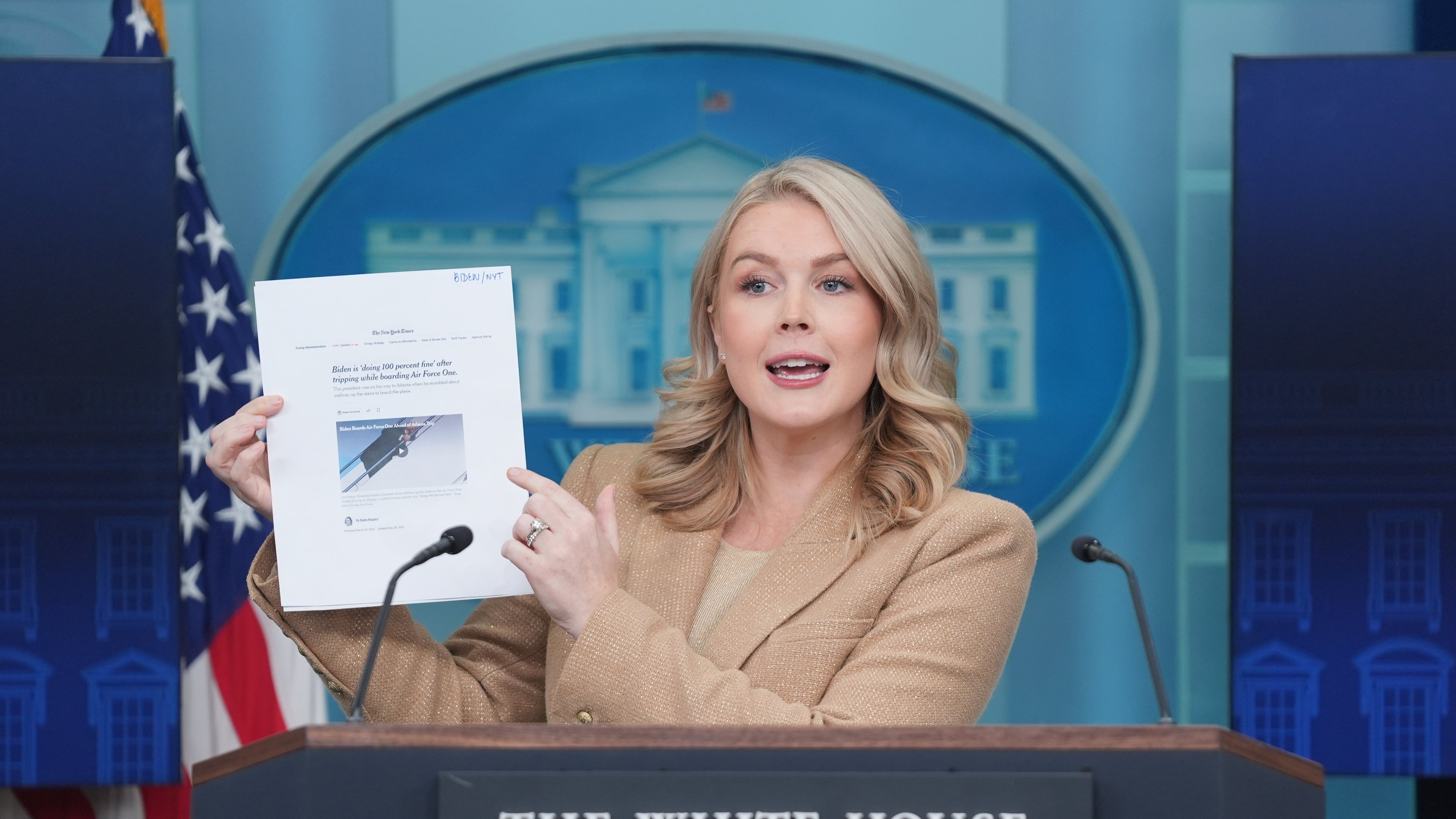 White House press secretary Karoline Leavitt speaks during a press briefing at the White House, Monday, Dec. 1, 2025, in Washington. (AP Photo/Evan Vucci)