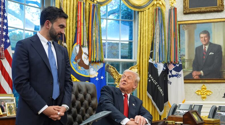 President Donald Trump and New York City Mayor-elect Zohran Mamdani after their meeting in the Oval Office of the White House, in Washington, Friday, Nov. 21, 2025. (AP Photo/Evan Vucci)