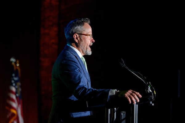 Chris Clark, head of the Georgia Chamber of Commerce, spoke during an economic development luncheon on March 18, 2026 at the Georgia Freight Depot in Atlanta. (Courtesy of Paul Ward for the Georgia Chamber)