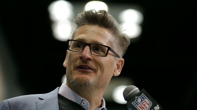 Falcons general manager Thomas Dimitroff speaks during a news conference at the 2017 NFL Combine in Indianapolis. (AP Photo/Michael Conroy)