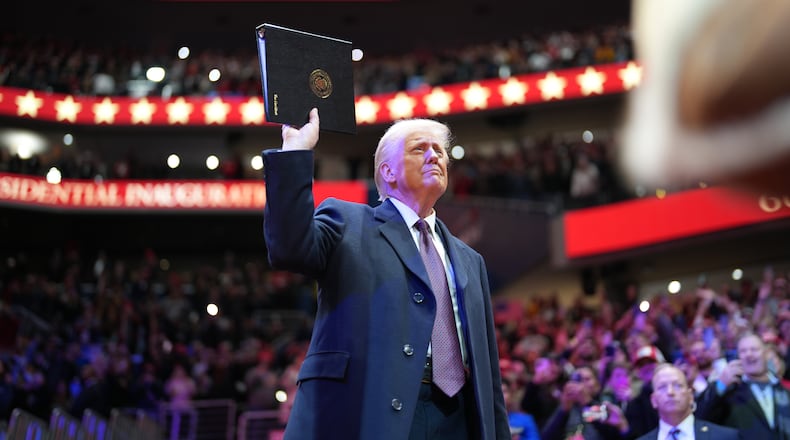 President Donald Trump during the inaugural parade inside Capitol One Arena following his inauguration as the 47th president in Washington, on Monday, Jan. 20, 2025. Trump raised $239 million to pay for inaugurtion festivities, including more than $5.2 million from Georgians, records show. (Doug Mills/The New York Times)