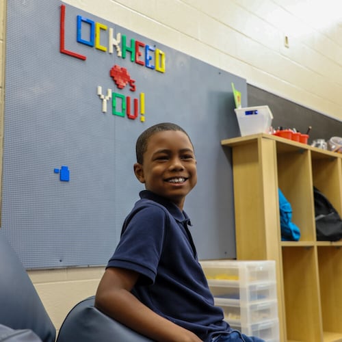 Zion Bilal sits on new beanbags for the first time at Lockheed Elementary.