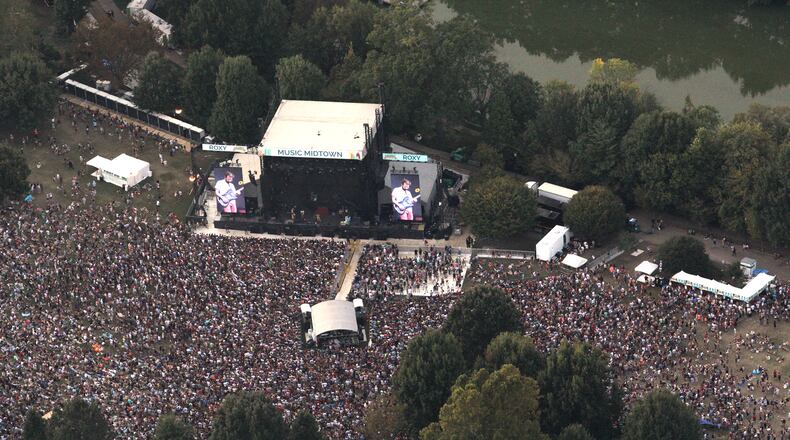 An aerial shot of Music Midtown early afternoon on Sunday, Sept. 17, 2017. (Akili-Casundria Ramsess/Eye of Ramsess Media)