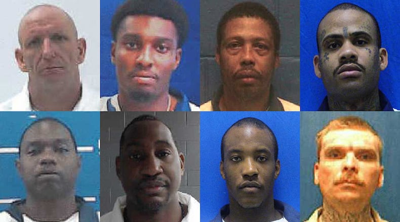 Top row: Timothy Brian Dotson; Timothy Elijah Faison; James Clifford Geiger; and Timothy Arnell Ghiden Jr.. Bottom row: Samuel Moss; J.D. Powell Jr.; Dennis Roberson; and Christopher Trammell.