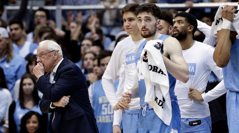 North Carolina head coach Roy Williams looks on during the second half against Duke Saturday, Feb. 8, 2020, in Chapel Hill, N.C.