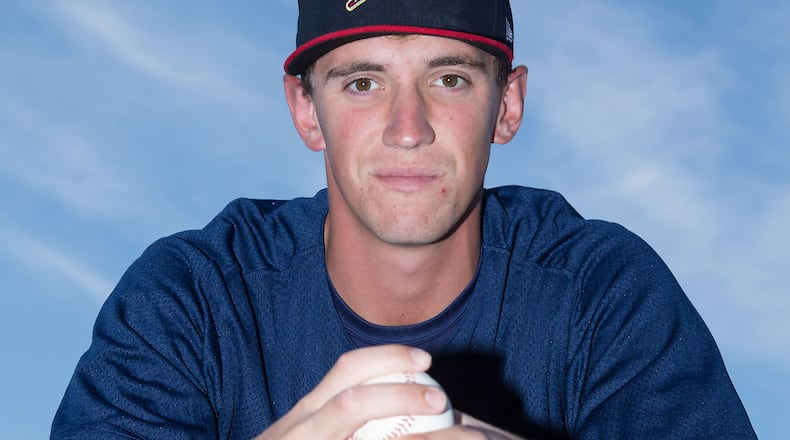 Danville Braves pitcher Patrick Weigel (36) poses for a photo prior to the game against the Burlington Royals at Burlington Athletic Park on August 13, 2015 in Burlington, North Carolina. The Braves defeated the Royals 6-3. (Brian Westerholt/Four Seam Images via AP Images)