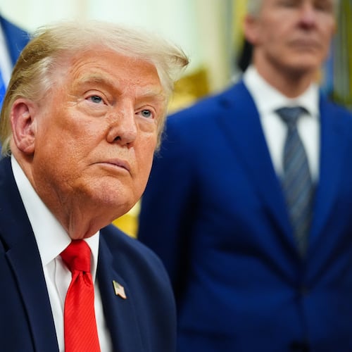 President Donald Trump speaks about Dulles International Airport modernization, in the Oval Office of the White House, Wednesday, July 29, 2026, in Washington. (AP Photo/Julia Demaree Nikhinson)