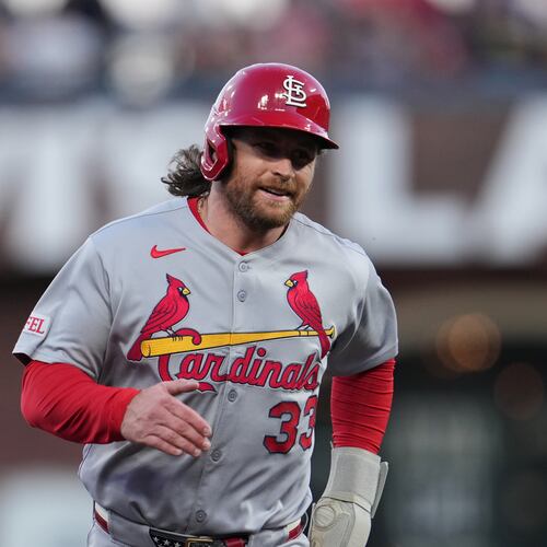 FILE - St. Louis Cardinals' Brendan Donovan against the San Francisco Giants during the first inning of a baseball game, Sept. 23, 2025, in San Francisco. (AP Photo/Godofredo A. Vásquez, File)