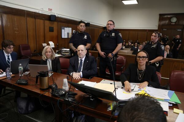 Harvey Weinstein appears in state court in Manhattan for his retrial on Tuesday, April 29, 2025 in New York. (Jefferson Siegel/The New York Times via AP, Pool)