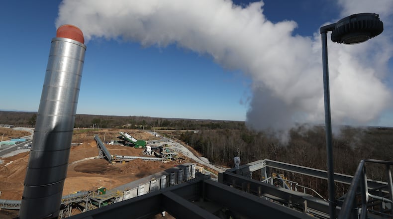 Steam vents from the top of the plant at Georgia Renewable Power's biomass facility on Thursday, Jan. 28, 2021, in Carnesville. (Curtis Compton / Curtis.Compton@ajc.com)