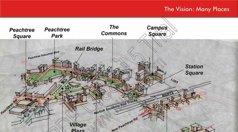 A series of parks, streams and walkways would shape the look of what the old General Motors site might look like once its redeveloped, according to plans for the site. Offices, shops and residential spaces would surround the area, which would be transformed from a vacant industrial site to a city center designed to attract visitors.