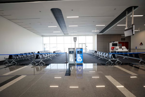 A section of Concourse D is shown completed as part of Phase 2 at Hartsfield-Jackson Atlanta International Airport, with officials preparing for the ribbon-cutting ceremony on Wednesday, Sept. 17, 2025.(Miguel Martinez/ AJC)
