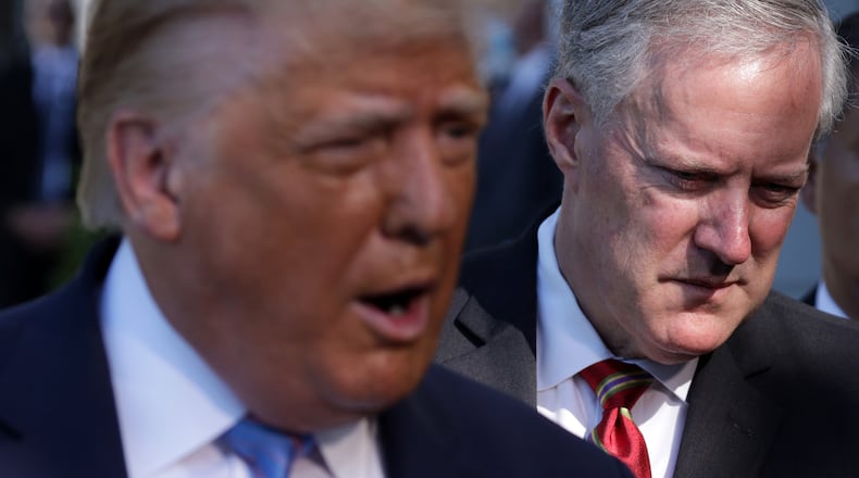 Then-President Trump and Chief of Staff Mark Meadows at the White House in 2020. (Alex Wong/Getty Images/TNS)