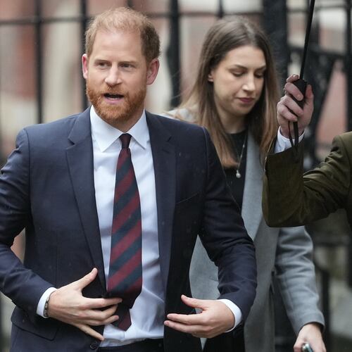 FILE - Britain's Prince Harry arrives at London's High Court to lead a group, including Elton John and Elizabeth Hurley, accusing the Daily Mail's publisher of privacy invasion through unlawful tactics in a trial that is part of a wider phone hacking scandal in London, on Jan. 21, 2026. (AP Photo/Kirsty Wigglesworth, File)