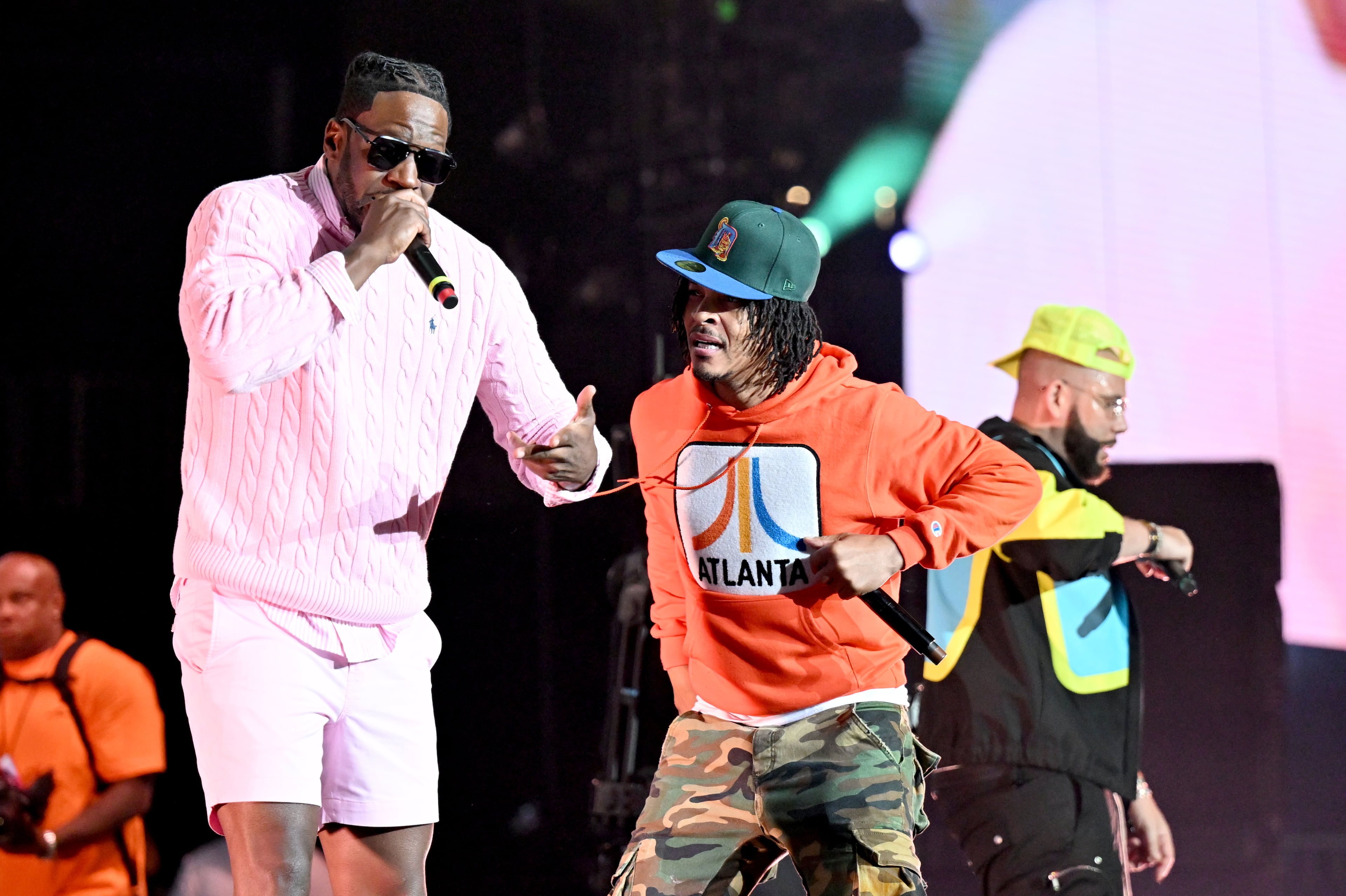 Young Dro and T.I. perform onstage during the Strength of a Woman's MJB “Celebrating Hip Hop 50” Concert in Partnership with Mary J. Blige, Pepsi, and Live Nation Urban at State Farm Arena on May 12, 2023, in Atlanta, Georgia. (Photo by Paras Griffin/Getty Images for Strength Of A Woman Festival & Summit)