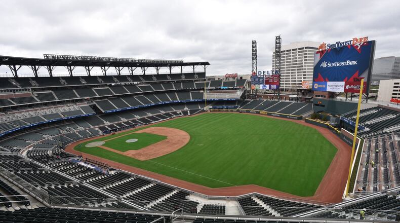 The view from the Xfinity Rooftop during a media tour before the first baseball game, a Braves vs. Yankees exhibition, at SunTrust Park on Tuesday, March 28, 2017. HYOSUB SHIN / HSHIN@AJC.COM