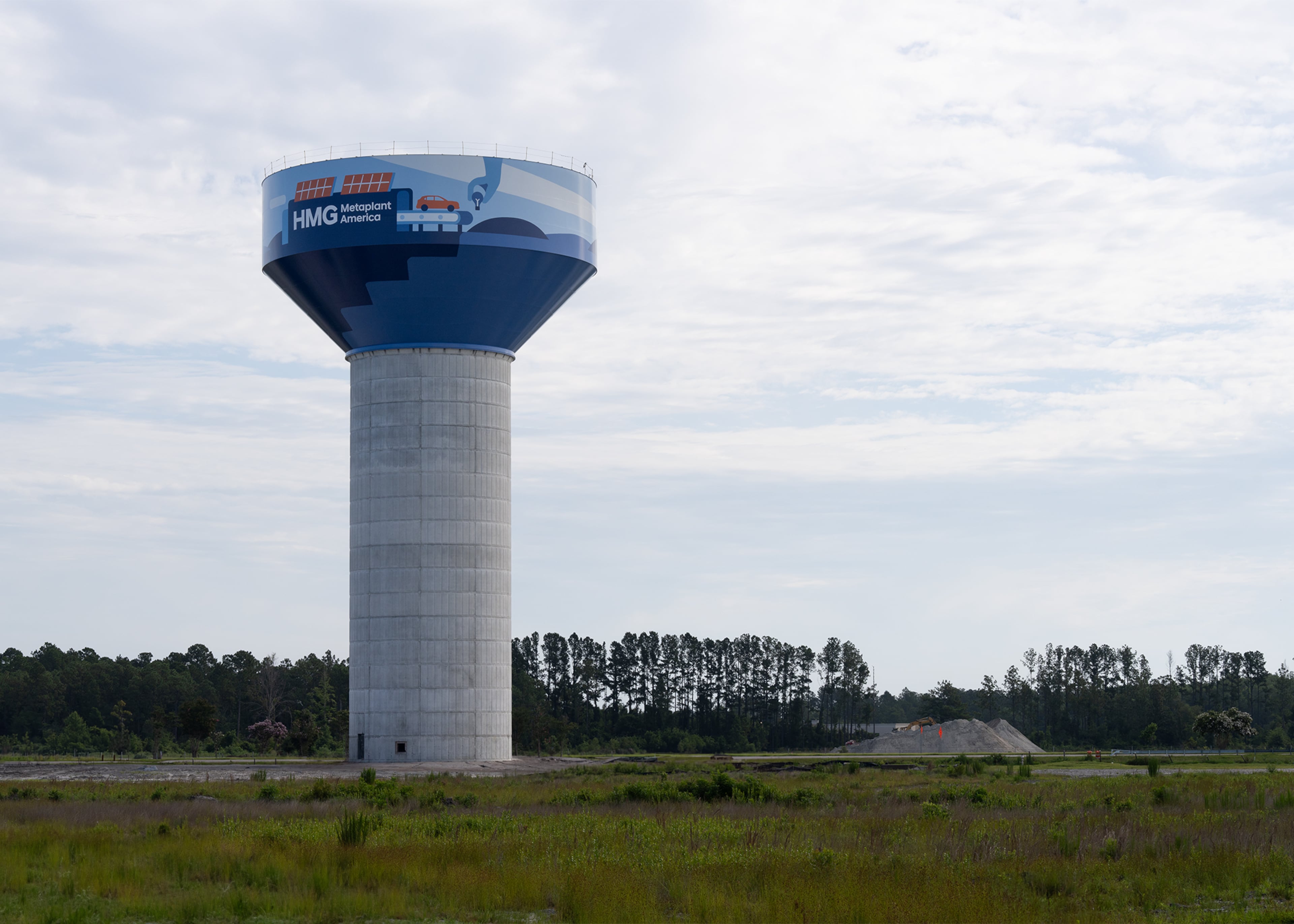 The water storage tank at the Hyundai EV factory site features artwork designed by Savannah College of Art and Design students. (Courtesy of Hyundai Motor Group Metaplant America 2024)