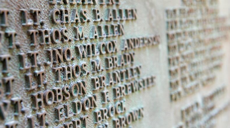 The War Mothers of Fulton County dedicated the monument in 1920. It features the names of every Fulton County resident who died in the war, which America entered in 1917. In all, there are 140 names — 139 men and one woman, a nurse. HYOSUB SHIN / HSHIN@AJC.COM