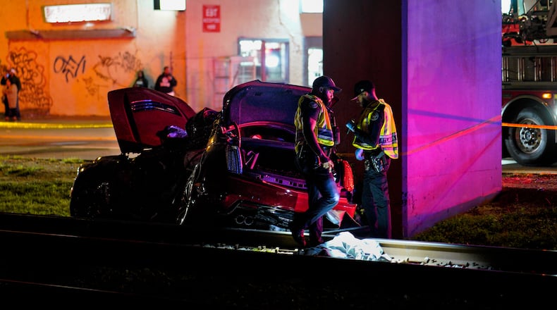 Atlanta police investigate a fatal crash near Lee Street and Tucker Avenue early Sunday. The crash occurred late Saturday.