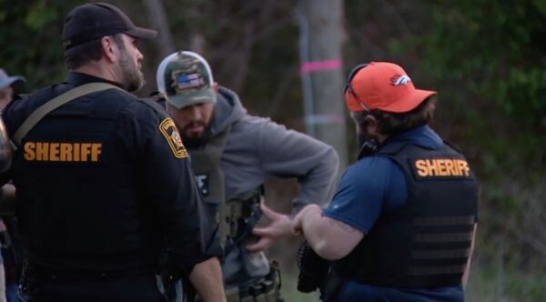Law enforcement respond to a deadly shooting at a town house complex in Spotsylvania County, Va., on Tuesday, April 8, 2025. (WJLA-TV via AP)