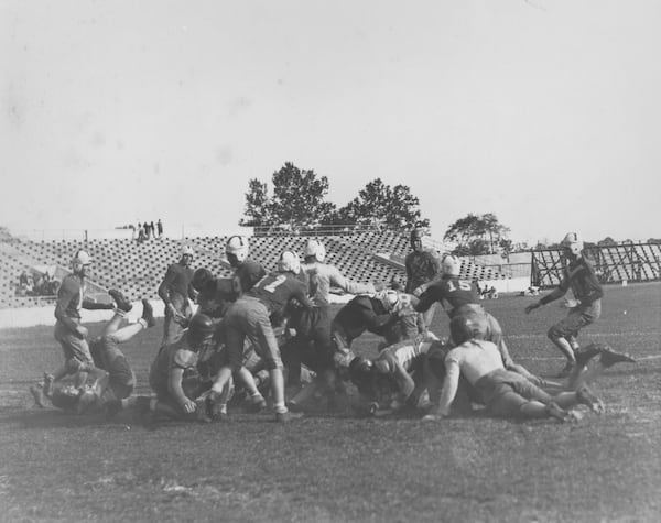 Savannah High School plays a football game at Grayson Stadium. The ballpark hosted many games featuring local teams over the years, including a Thanksgiving Day doubleheader involving rivals Savannah High vs. Benedictine and Tompkins vs. Beach. (Courtesy of Georgia Historical Society)